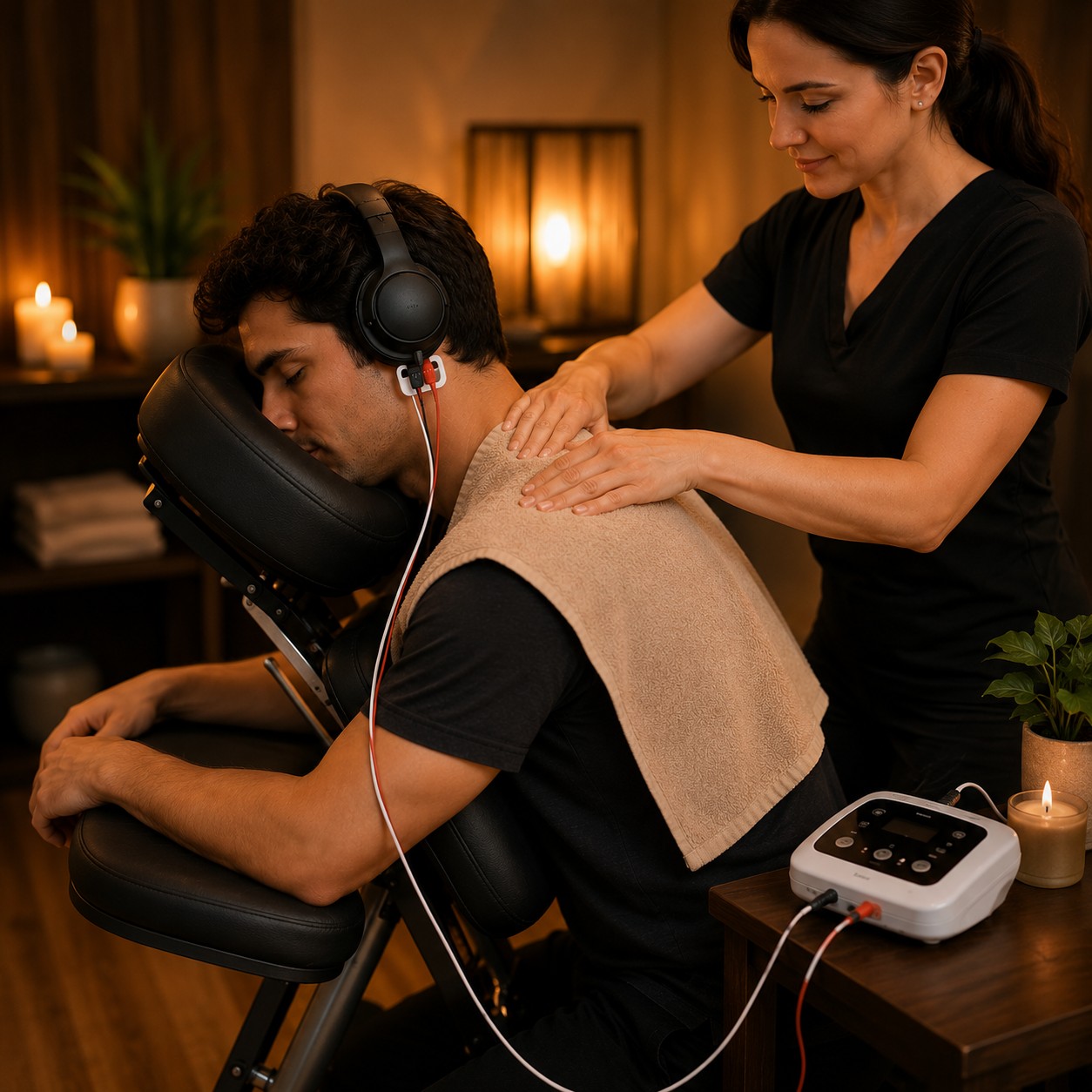 Seated Spinal Relief + Cranial Electrical Stimulation